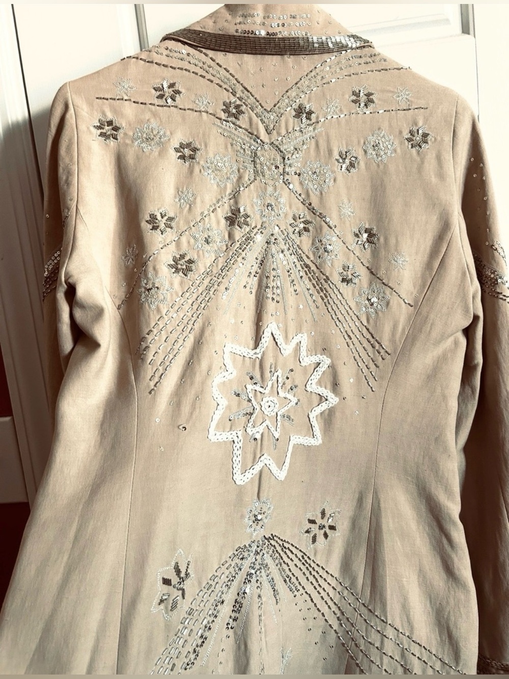 Biya by Johnny Was Sequin Metallic Embroidered Silk
Linen Trench Coat S